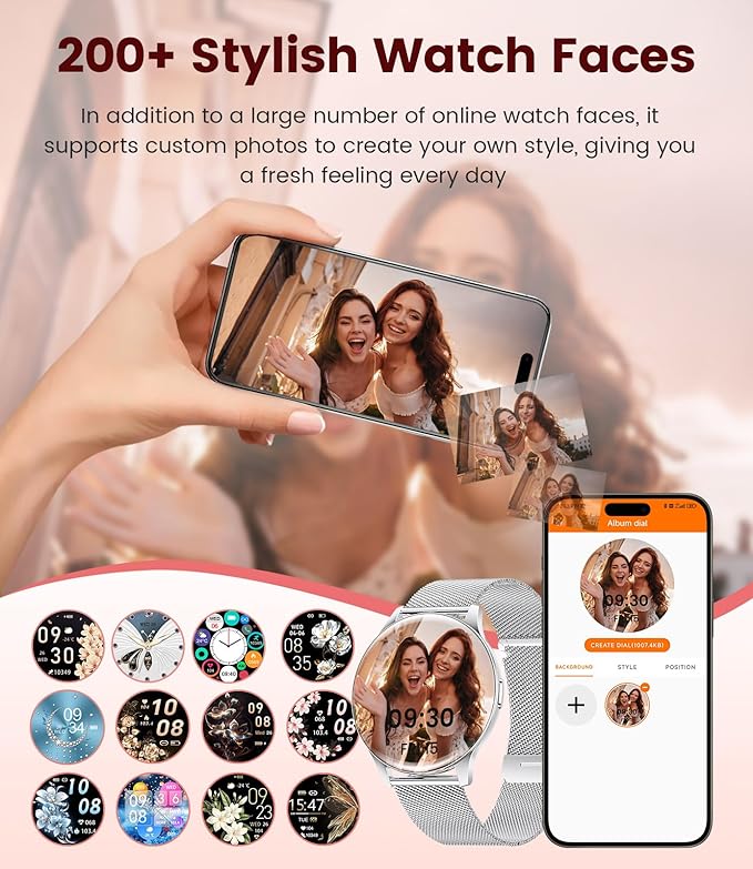 LIGE Smart Watches for Women, Call/Reminders, 1.43" AMOLED Ultra-Thin Activity Trackers with Heart Rate/Sleep/SpO2 Monitor, 100+ Sports Modes Fitness Watch for iOS Android, Mesh Silver