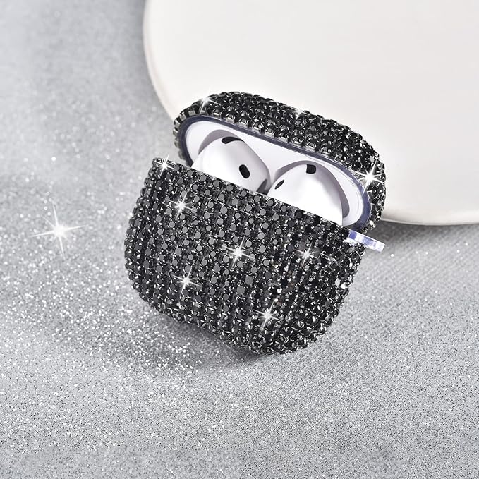 VISOOM Cute Jewelry Cases for Airpods 4 Cases 2024 Cover Women, Sparkly Air pods 4 Gen Case Hard TPU Airpod Case 4th Generation Bling Glitter iPods 4 Cas Keychain for iPods Earbuds Airpods 4th-Black