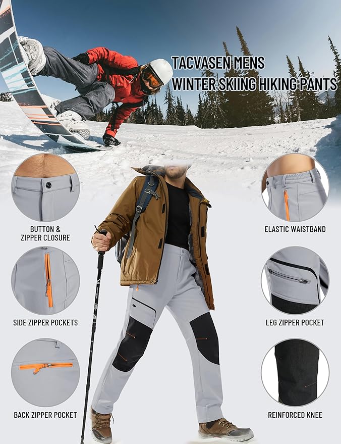 TACVASEN Men's Snow Ski Pants Fleece Lined Winter Pants for Men Water Resistant Thermal Snowboard Hiking Hunting Work