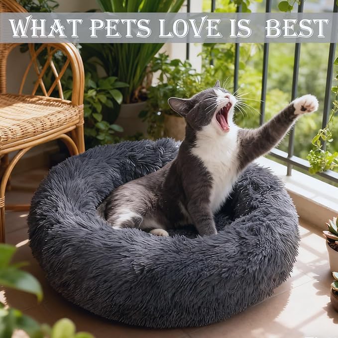 Calming Dog & Cat Bed for Extra Large Small Medium Sized Pet, Donut Washable Comfort Fluffy Warm Round Mat for Puppy Kitten, 8 Size Essentials Furniture Supplies Indoor