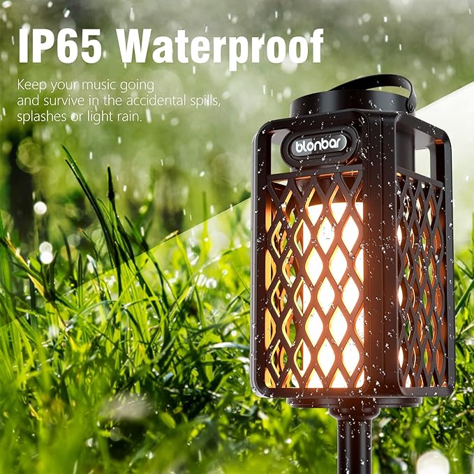 2pcs Outdoor Speakers with Torch Atmosphere,10W Portable Bluetooth Stereo Speaker,IP65 Waterproof Led Flame Speakers, Torch Lights for Patio Home Decor, for Men Women Dads Moms