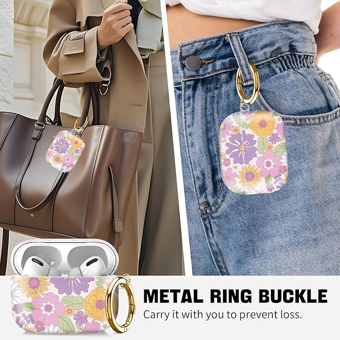 Compatible with AirPod Pro 2nd//1st Generation Case Cover with Key Chain,Full Protective Shockproof Wireless Headphone Case for Airpod Pro 2023/2022/2019（Beautiful Garden）