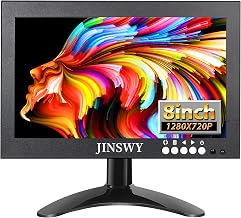 8" Mini Security Monitor, Portable 1280x720 Metal Screen, HDMI/VGA/AV/BNC Input, Built-in Speakers & Remote, for CCTV Surveillance and Security Systems