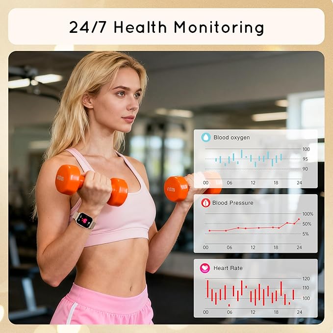 Smart Watch for Women (Answer/Make Calls) 1.83" HD Fitness Step Tracker Smartwatch Compatible Android iPhone Phones with Heart Rate/Sleep Monitor, 120+ Sports IP68 Waterproof, Rose Gold/3 Bands