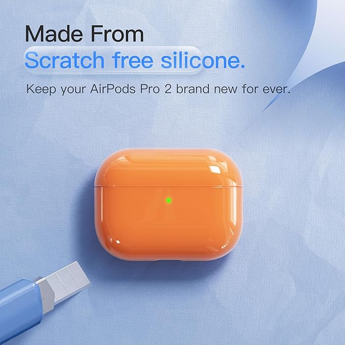 Case for AirPods Pro 2 Never-Sretch-Out DamonLight Shock-Proof Protective Semi Hard Silicone Case Compatible with Apple Airpods Pro 2nd Generation (Orange)