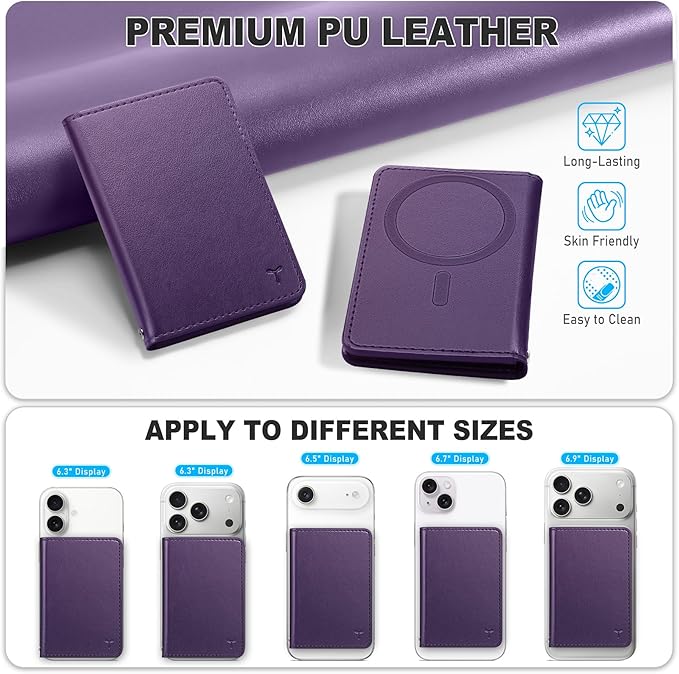 TUCCH for Magsafe Wallet with 6 Card Holders, RFID Blocking [Clear ID Window] PU Leather Men Women Folio Magnetic Phone Wallet for iPhone 17/16/15/14/13/12/Plus/Air/Pro/Pro Max Series, Dark Purple