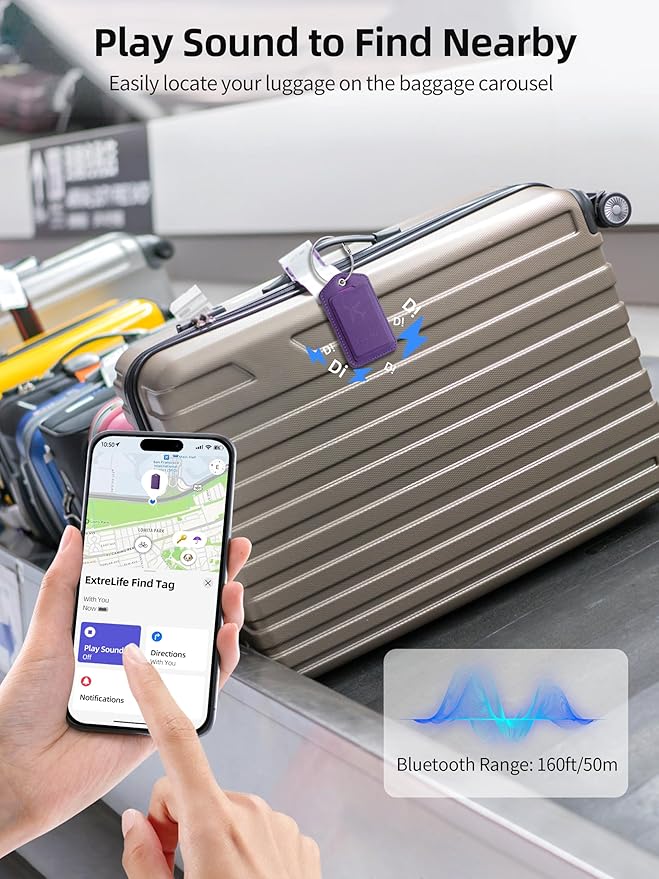 Luggage Tags, Works with Apple Find My, Leather Luggage Tag for Suitcases, Travel Tags, Bag Tag, Suitcase Tag with Privacy Flap, Anti-Lost Smart Luggage Tracker, Travel Essentials, Elegant Purple