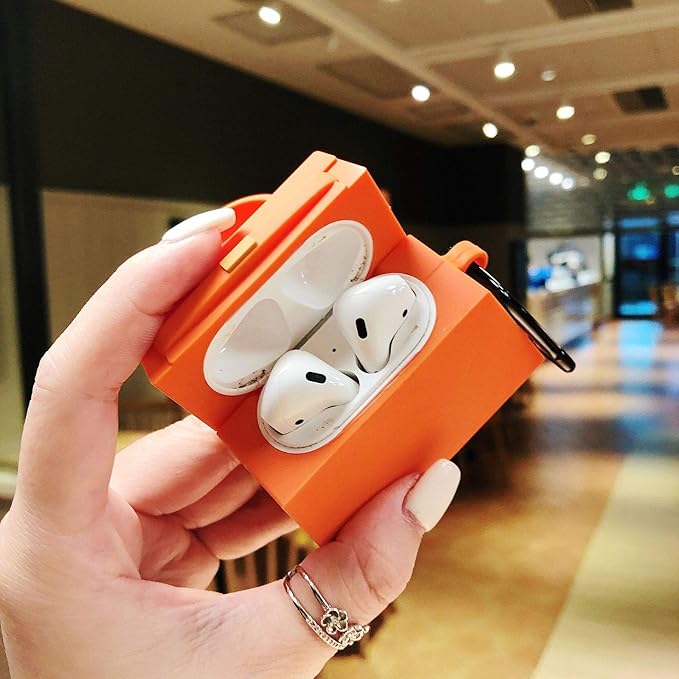 Case for AirPods 1/2, Girls Creative Fashion Mini Handbag Purse Case, Stylish Soft Silicone Wireless Earphone Protection Charging Cover for AirPods 1/2 +Hook -Orange
