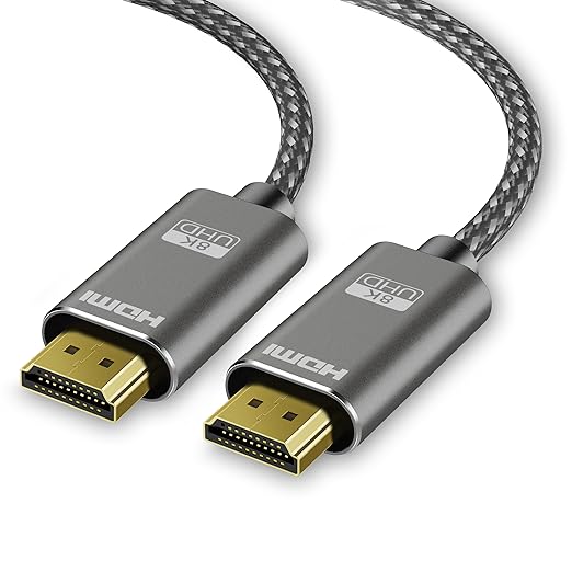 8K HDMI 2.1 Cable 5 ft /1.5M, | 48Gbps Ultra High Speed,| 4K 240Hz 165Hz 144Hz 120Hz, 8K 60Hz, HDR10+, eARC, HDCP2.3|, Braided HDMI Cord for Netflix Roku TV PC Monitor Projector PS5 Xbox