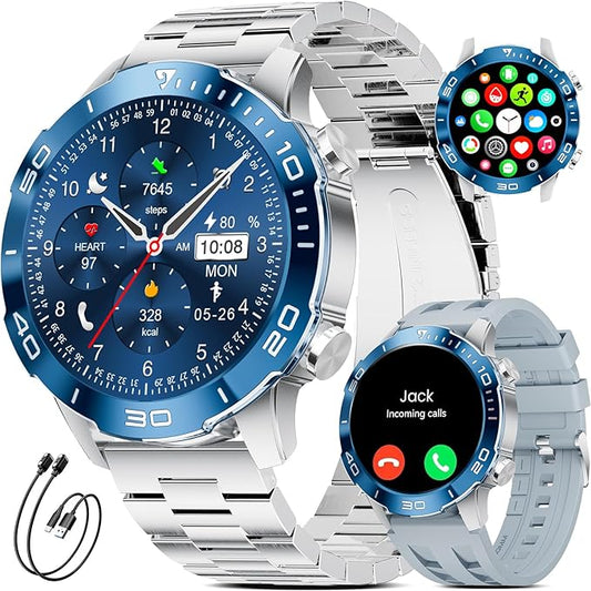 Military Smart Watch for Men(Answer/Calls),1.43''AMOLED Screen,500mAh 5ATM Waterproof,170 Sports Modes, Fitness Tracker Watch with Heart Rate/Blood Pressure/SpO2 for Android/iOS,Smartwatch Black