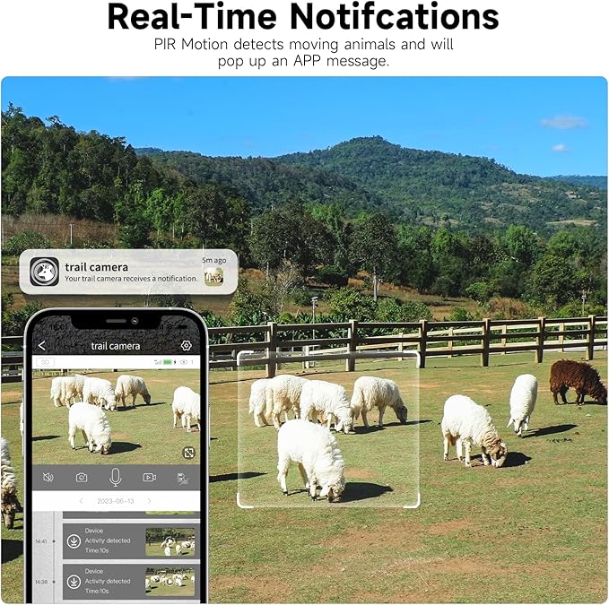 Trail Camera Unlimited Data Plan Cellular Trail Cameras 2K Live Feed 4G Game Camera Built in SIM Card Trail Cameras with Night Vision Motion Activated Waterproof IP66 Solar Cellular Security Camera