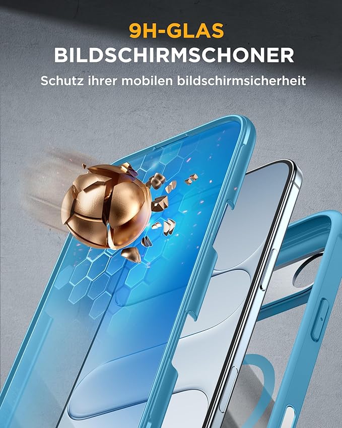Miracase Magnetic for iPhone Air Case 6.5" [Compatible with MagSafe] Full-Body Phone Case with Built-in Glass Screen Protector & Camera Control,Drop Proof iPhone 17 Air Case Cover, Blue