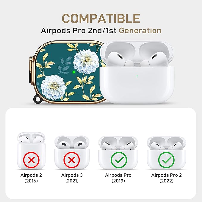 Maxjoy for AirPods Pro 2nd/1st Generation Case with Lock, Cute AirPods Pro 2 Case Lock Protective Hard AirPod Pro Cover for Women Girly with Keychain for Airpod Pro (2023/2022/2019), Floral