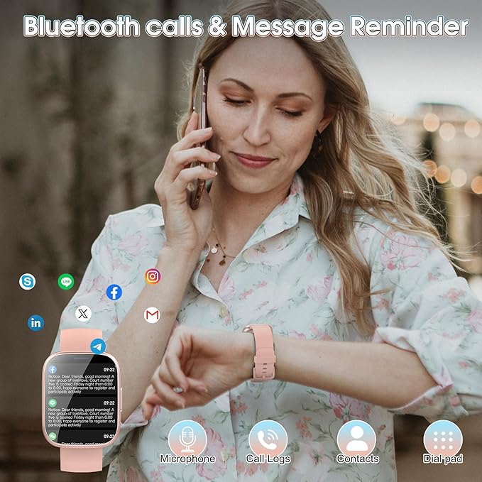 Smart Watch for Men Women(Answer/Make Calls), 1.95" HD Touch Screen Fitness Watch with Sleep Heart Rate Monitor, 110+ Sports Modes, IP68 Waterproof Activity Trackers Compatible Android iOS (Pink)