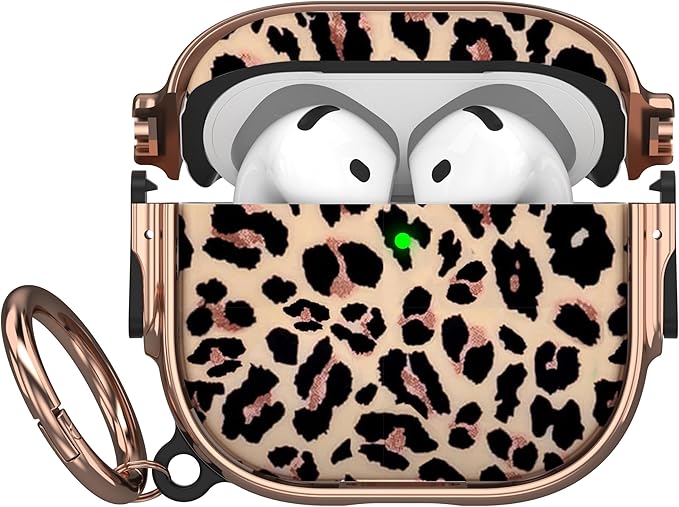 Maxjoy for AirPods 4 Case with Lock, Cute AirPods 4 Case Lock Protective Hard AirPod 4 Generation Cover for Women Men with Keychain Clip for AirPod 4th Generation Cover 2024, Leopard