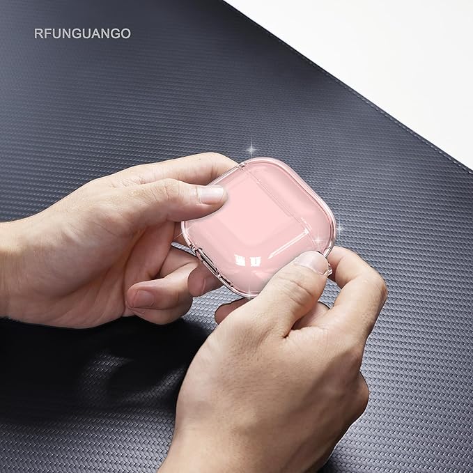 RFUNGUANGO AirPods 4 Case Clear, Soft TPU Transparent with Cleaning Kit & Keychain, Compatible with Magsafe, Compatible Apple AirPods 4 (2025) Generation Protective Case, Pink