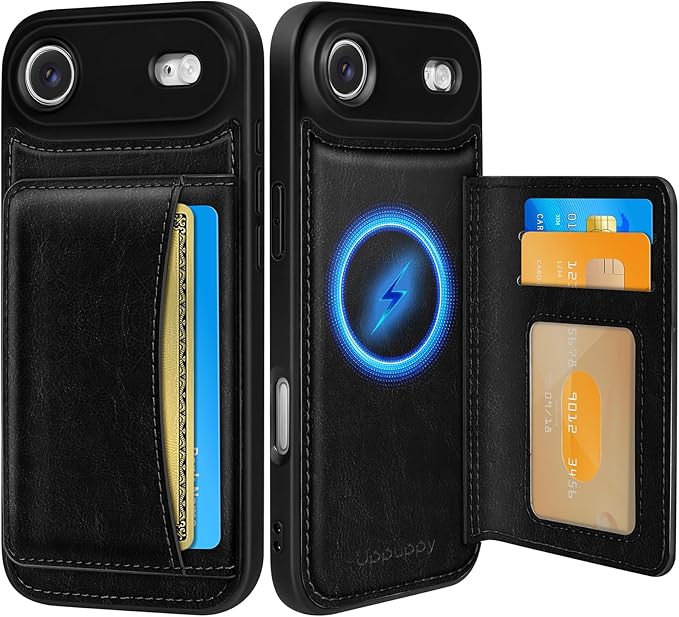 for iPhone 17 Air Case with Wallet - Fits 4 Card Slots, Compatible with MagSafe for Women Men Durable PU Leather Credit Card Holder Kickstand Phone Cover for Apple 17 Air, Black