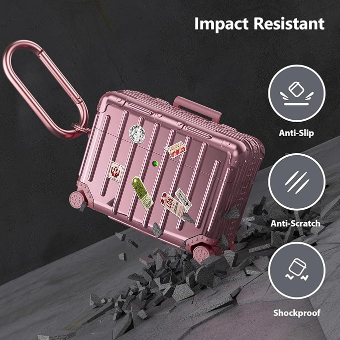 Filoto Compatible with Airpods Pro 3 Case 2025, Cute Fashion Suitcase Design for Airpods Pro 3rd Generation Case Cover, Shockproof Protective Hard Case with Keychain/Cleaner Kit (Rose Gold)