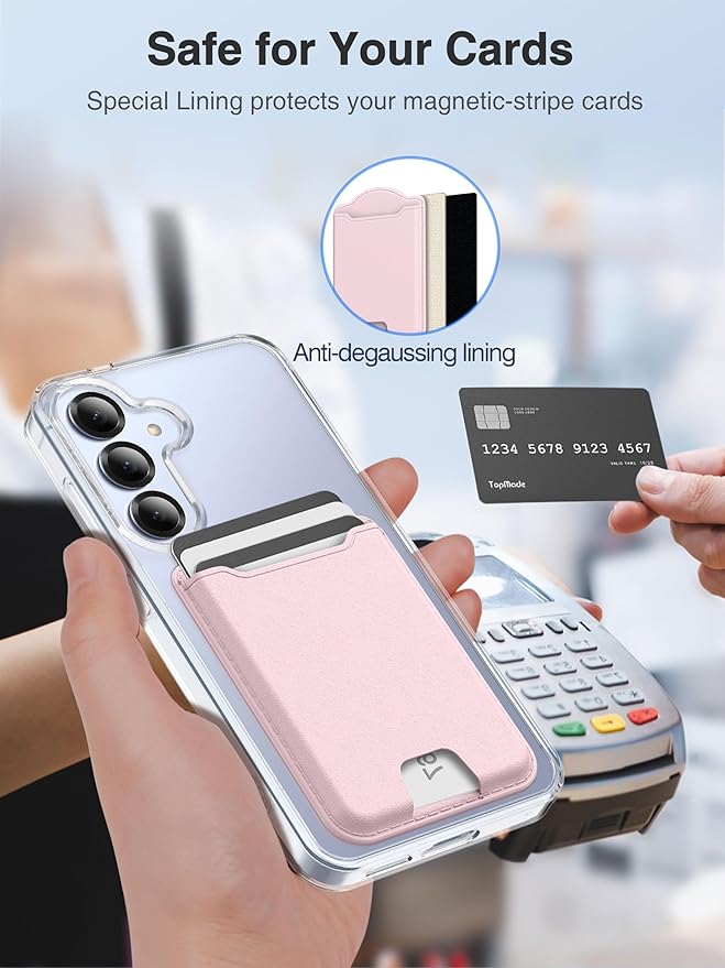 TopMade for MagSafe Wallet, Magnetic Wallet for Samsung Galaxy S26/S25/S24 Series and Z Fold 7 with Magnetic Case, Phone Wallet for iPhone 16/15/14/13/12 Series, RFID Blocking, Fits 4 Cards,Pink