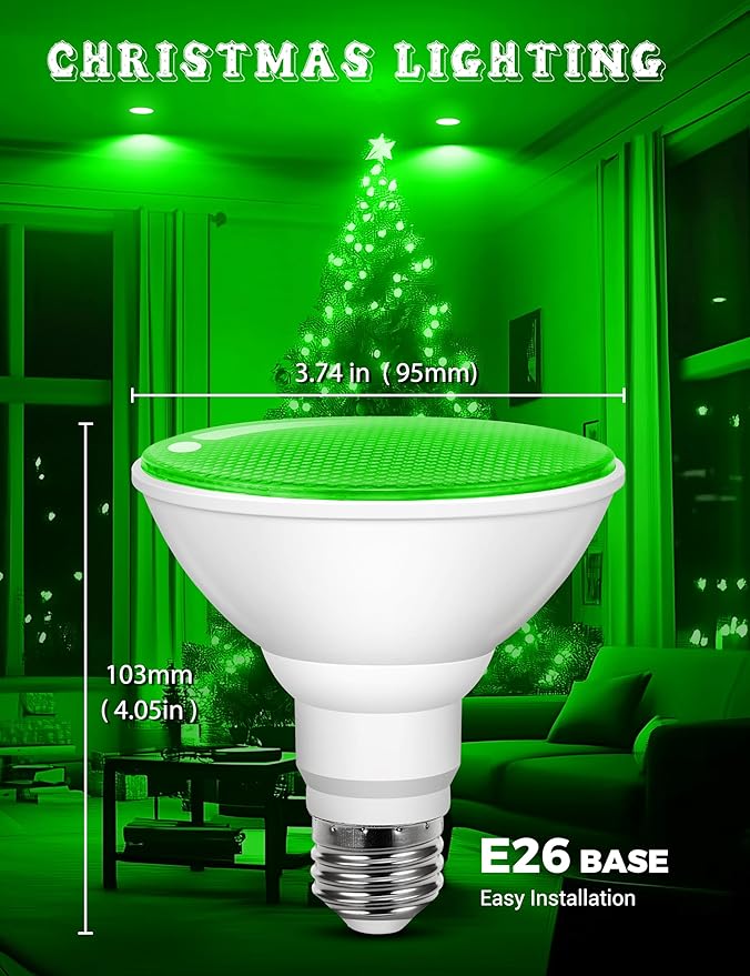 JandCase Halloween Green Light Bulb Outdoor, LED PAR30 Green Flood Lights 12W(100W Equivalent), E26 Colored Light Bulbs for Porch Home Lighting, Theme Party Decor, Courtyard, Not-Dimmable, 2 Pack