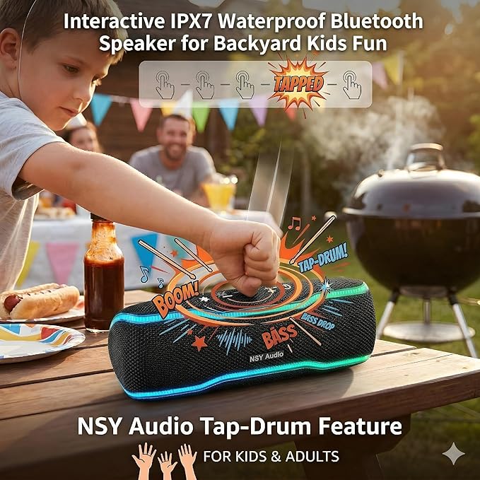 Bluetooth Shower Speaker, IPX7 Waterproof Portable Wireless Speaker, 24H Playtime, LED Lights, TWS Pairing, for Outdoor Party, Beach, Travel, Pool, Gifts, Black