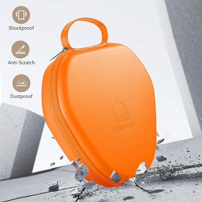 Maxjoy for AirPods Max Case [Shockproof & Dustproof] - Premium PU Leather & EVA Hybrid Hard Protective Cover, Travel Carrying Case with Storage for Apple AirPods Max Headphones (Orange)