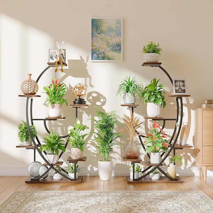 POZILAN Plant Stand with Grow Light - 8 Tiered Corner Planter Stands for Indoor Plants Multiple, 51" Metal Lighted Plant Shelf Indoor with Grow Light