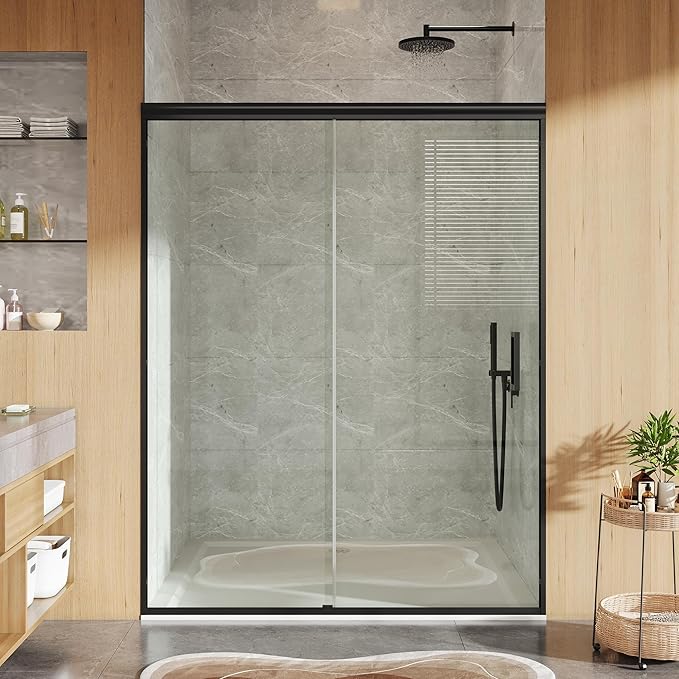 Shower Door 56-60" W x 72" H, Sliding Door, 1/4" (6mm) Clear Tempered Glass, Space-Saving Design for Modern Bathrooms