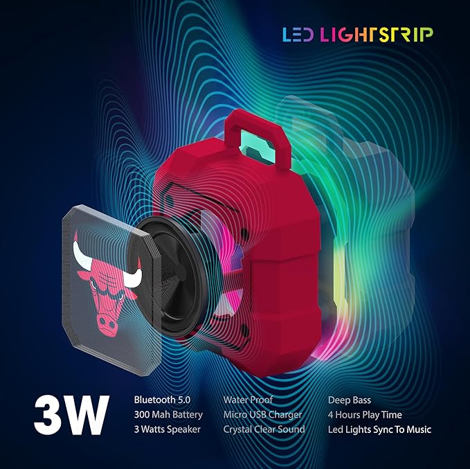 SOAR NBA Shockbox LED Wireless Bluetooth Speaker - Water Resistant IPX4, 5.0 Bluetooth with Over 5 Hours of Play Time - Small Portable Speaker - Officially Licensed NBA, Perfect Home & Outdoor Speaker