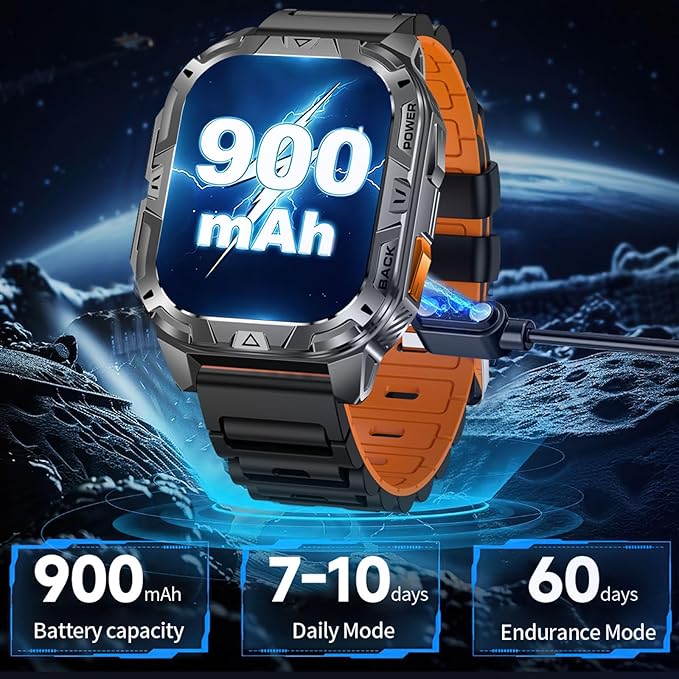 MIDDOW Military Smart Watch with LED Flashlight, 900mAh Battery, Answer/Make Calls, 2.01" Display, Blood Oxygen Heart Rate Sleep Monitor, IP68 Waterproof Fitness Tracker for Men Android iOS (2 Straps)