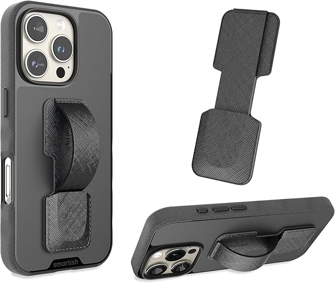 Smartish Phone Grip Loop - Prop Tart - Pop Out Finger Strap and Holder with Kickstand [Compatible with All iPhone & Android Phones] Stick On Phone Ring for All Phone Models - Black Tie Affair