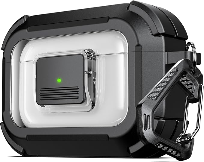 RFUNGUANGO for AirPods Pro 2 Case, Compatible with AirPods Pro 2nd/1st Generation Case, Compatible with MagSafe, Magnetic Automatic Lock with Cleaner Kit and Keychain, Front LED Visible, Black