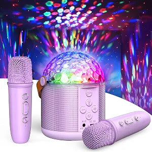 Mini Karaoke Machine for Kids, Birthday Party Gifts Toys for Girls Ages 4 5 6 7 8 9 10 11 12+ Years Old, Karaoke Microphone with 2 Wireless Microphones, Portable Bluetooth Speaker with Disco LED Light