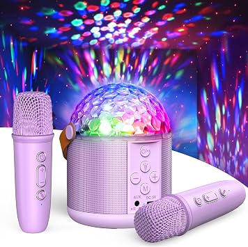 Mini Karaoke Machine for Kids, Birthday Party Gifts Toys for Girls Ages 4 5 6 7 8 9 10 11 12+ Years Old, Karaoke Microphone with 2 Wireless Microphones, Portable Bluetooth Speaker with Disco LED Light