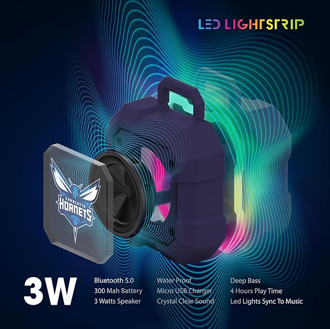 SOAR NBA Shockbox LED Wireless Bluetooth Speaker - Water Resistant IPX4, 5.0 Bluetooth with Over 5 Hours of Play Time - Small Portable Speaker - Officially Licensed NBA, Perfect Home & Outdoor Speaker