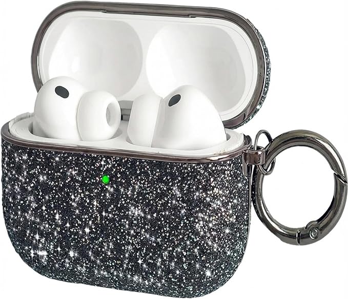 for Cute Glitter AirPods 4 Case for Women| Bling Hard Airpod iPods 4 Cases | with Keychain | Sparkly Rhinestone Air Pods 4 Generation Case for Women Girl- Model A3058/A3059(Black)