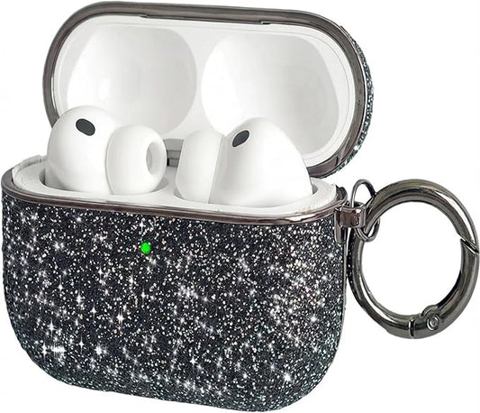 for Cute Glitter AirPods 4 Case for Women| Bling Hard Airpod iPods 4 Cases | with Keychain | Sparkly Rhinestone Air Pods 4 Generation Case for Women Girl- Model A3058/A3059(Black)