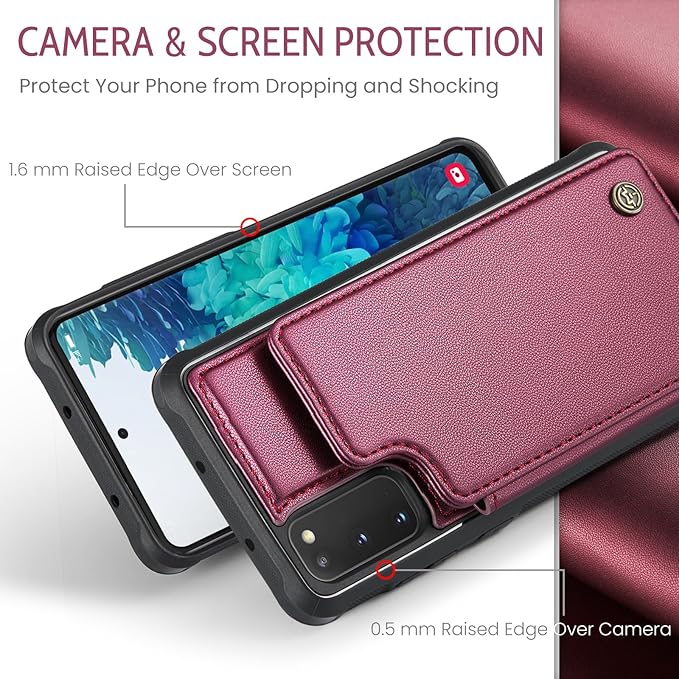 Bemal for Samsung Galaxy S20 FE Wallet Case with Card Holder, RFID Blocking, Shockproof Leather Kickstand for Men and Women, Durable Protective Phone Cover for 6.5", Wine Red