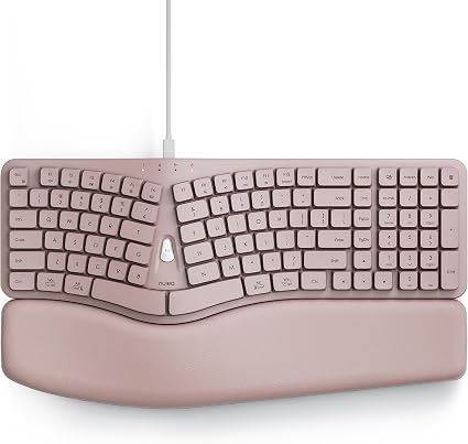 Nulea Ergonomic Keyboard, Wired Keyboard with Split Design and Palm Rest, Volcano Keycaps, Natural Typing, Type C and USB Plug, 2 in 1 Port for Windows and Mac, 3 Colors(Pink)