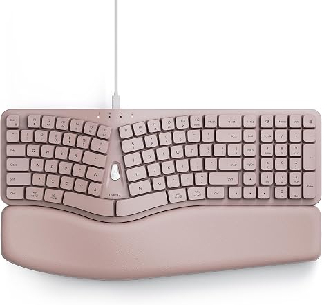 Nulea Ergonomic Keyboard, Wired Keyboard with Split Design and Palm Rest, Volcano Keycaps, Natural Typing, Type C and USB Plug, 2 in 1 Port for Windows and Mac, 3 Colors(Pink)