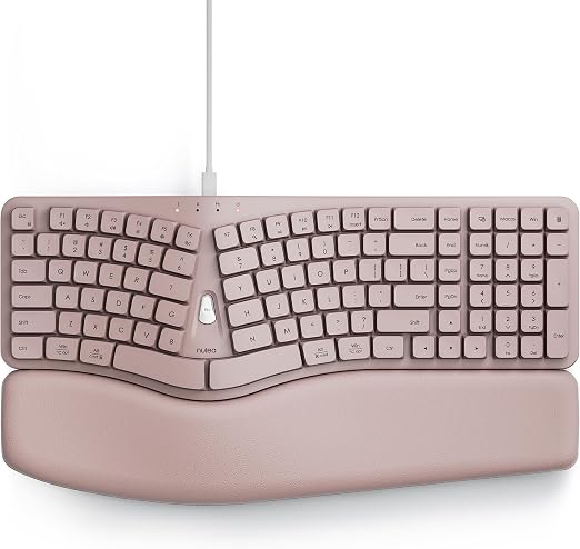 Nulea Ergonomic Keyboard, Wired Keyboard with Split Design and Palm Rest, Volcano Keycaps, Natural Typing, Type C and USB Plug, 2 in 1 Port for Windows and Mac, 3 Colors(Pink)