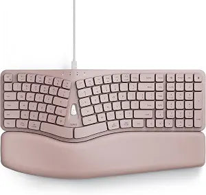 Nulea Ergonomic Keyboard, Wired Keyboard with Split Design and Palm Rest, Volcano Keycaps, Natural Typing, Type C and USB Plug, 2 in 1 Port for Windows and Mac, 3 Colors(Pink)