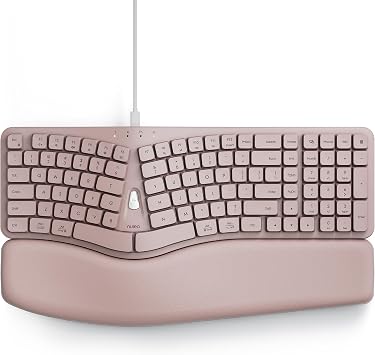 Nulea Ergonomic Keyboard, Wired Keyboard with Split Design and Palm Rest, Volcano Keycaps, Natural Typing, Type C and USB Plug, 2 in 1 Port for Windows and Mac, 3 Colors(Pink)