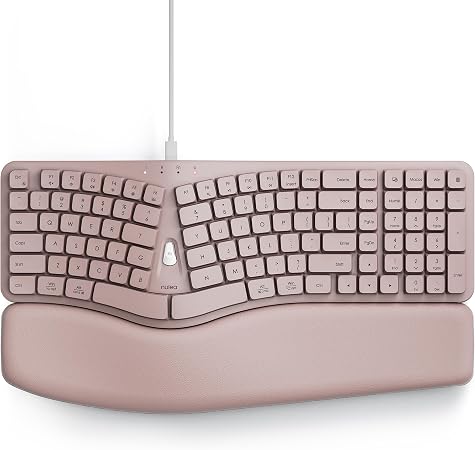 Nulea Ergonomic Keyboard, Wired Keyboard with Split Design and Palm Rest, Volcano Keycaps, Natural Typing, Type C and USB Plug, 2 in 1 Port for Windows and Mac, 3 Colors(Pink)