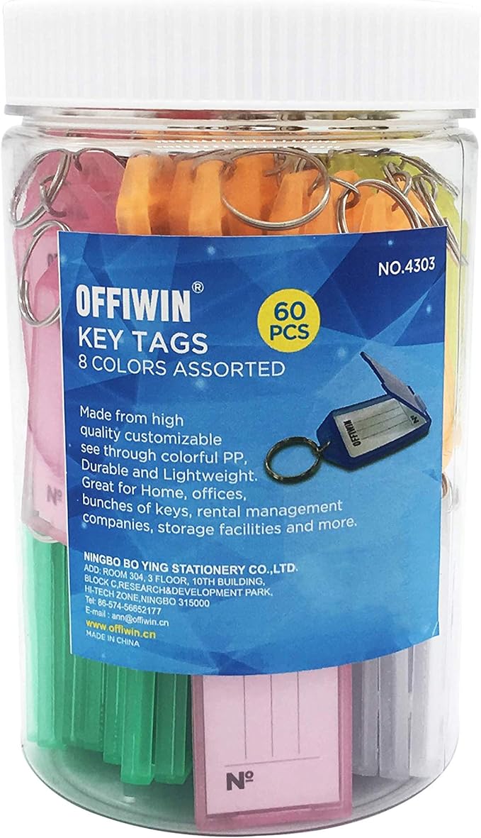 60 PCS PP Plastic Key Tags Identifier ID Labels with Split Ring Label Window, Assorted Colors for Home Offices Key Chains Bunches of Keys Pet ID Tags Luggage Tag USB Flash Drives Rental