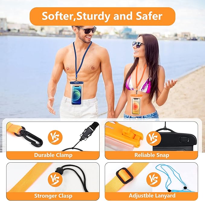 Waterproof Phone Pouch Bag - 7.5in, 2 Pack IPX8 Waterproof Phone Case for iPhone 16 15 14 Pro Max, Galaxy S25+ S24+, Cellphone Dry Bag with Lanyard for Beach Vacation Travel Cruise Essentials