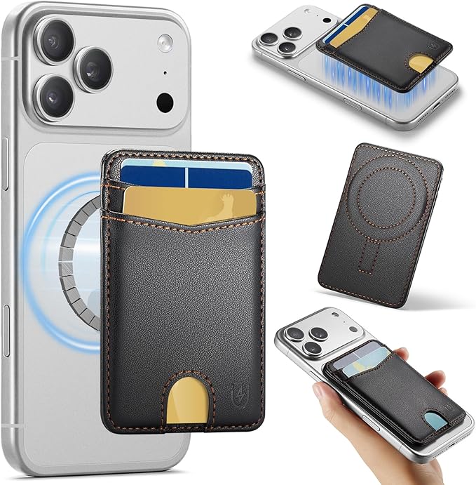 for Magsafe Wallet Magnetic Card Holder RFID Blocking, Strong Magnet Slim Wallet Stick on Phones and Cases for iPhone 17/16/15/14/13/12/ Pro/Max/Plus, Black
