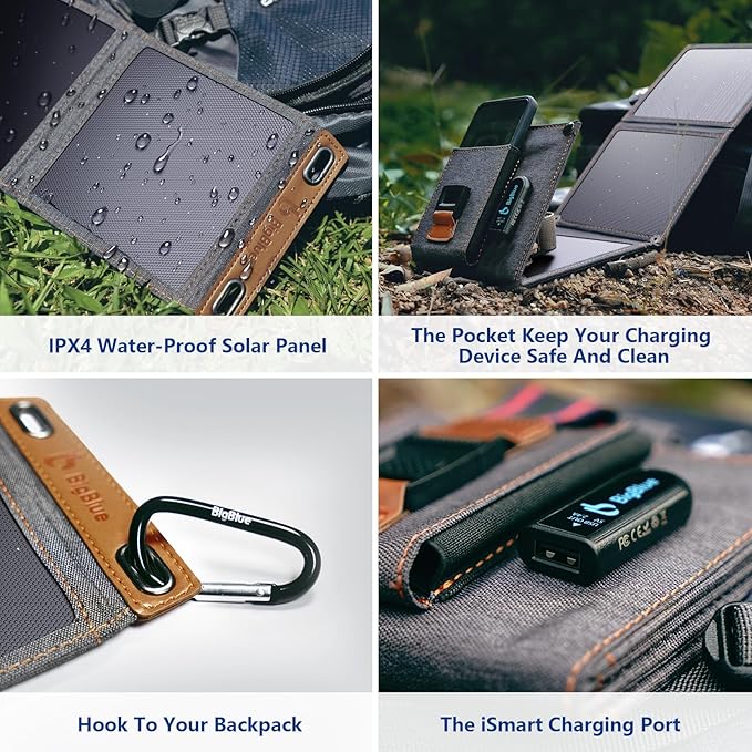 14W Portable Foldable Solar Charger Panel with USB IPX4 Waterproof for Outdoor Camping and Travel