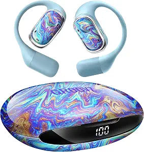 Groovz Open-Ear Plus True Wireless Headphones with Battery Display - Designed & Engineered in the USA - Multi-Point Pairing Bluetooth Open Ear Earbuds Compatible with Apple & Android - Oil Slick
