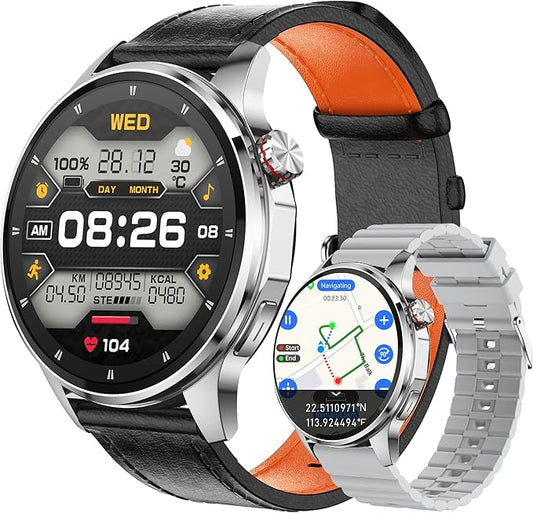 Smart Watch for Men Built-in GPS with Map(Answer/Make Call/Text), 1.46" AI Smartwatch for Android Phones/iPhone, 100+ Sport Mode Fitness Tracker with Health/Sleep Monitor, Compass/Barometer(2 Straps)